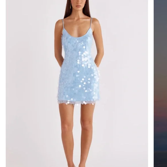 SNDYS Blue Sequin Slip Dress - Picture 1 of 5